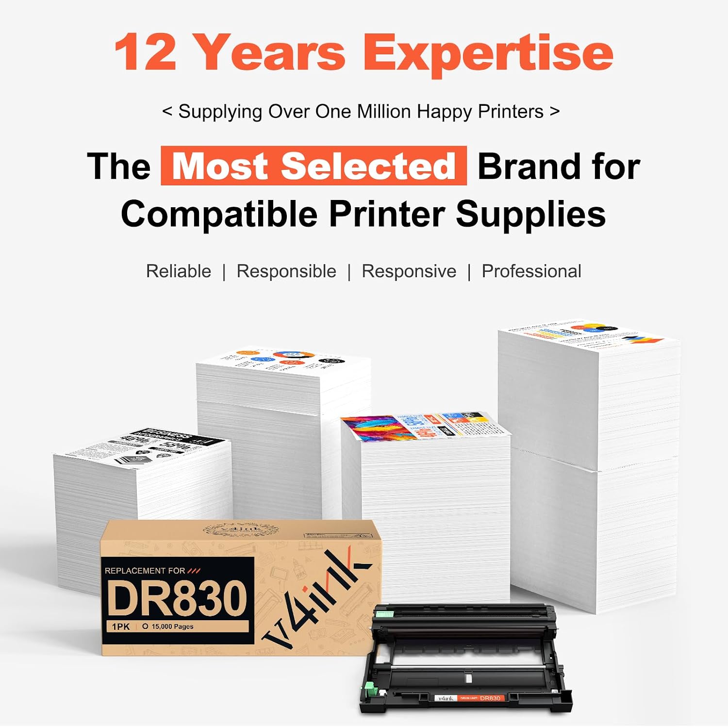 Detalle 1 de v4ink DR830 Drum Unit, Black, 15,000-Page Yield for Compatible Brother Printers