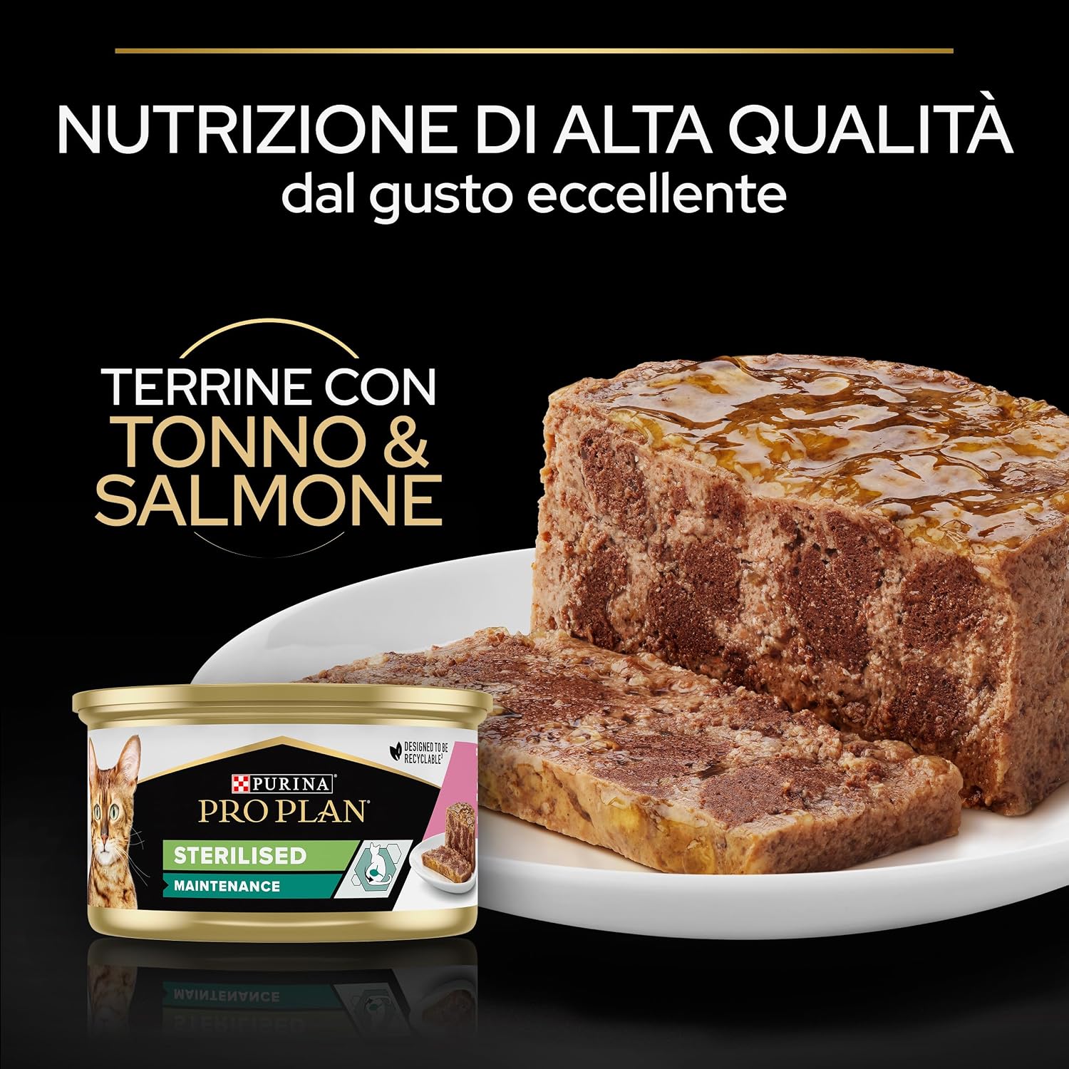 Detalle de Purina Pro Plan Sterilised Maintenance Cibo Umido per Gatti Sterilizzati – Patè Salmone e Tonno, 24 Lattine da 85 g