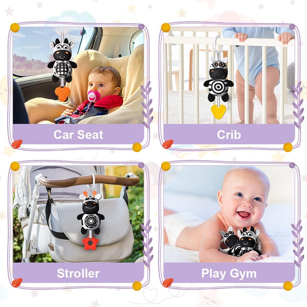Detalle de Aolso Kinderwagen-Spielzeug: 3-teiliges hängendes Rasselspielzeug (schwarz-weiß) für Neugeborene