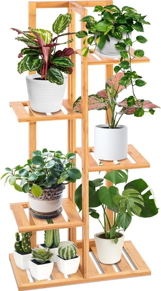 Detalle de SereneLife Bamboo 6 Tier Plant Stand