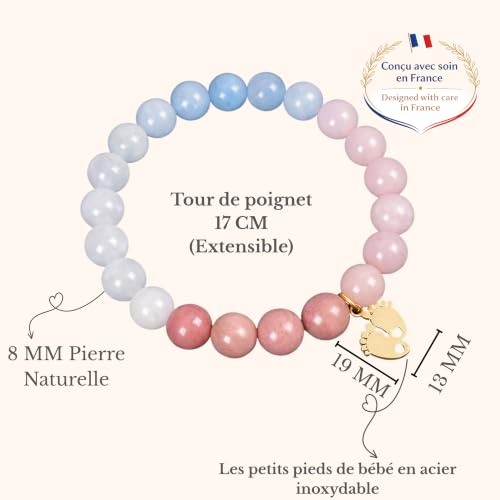 Thumbnail 3 de LouisAna Creation Bracelet en Pierre Naturelle pour Future Maman – Rhodonite, Quartz et Pédou doré