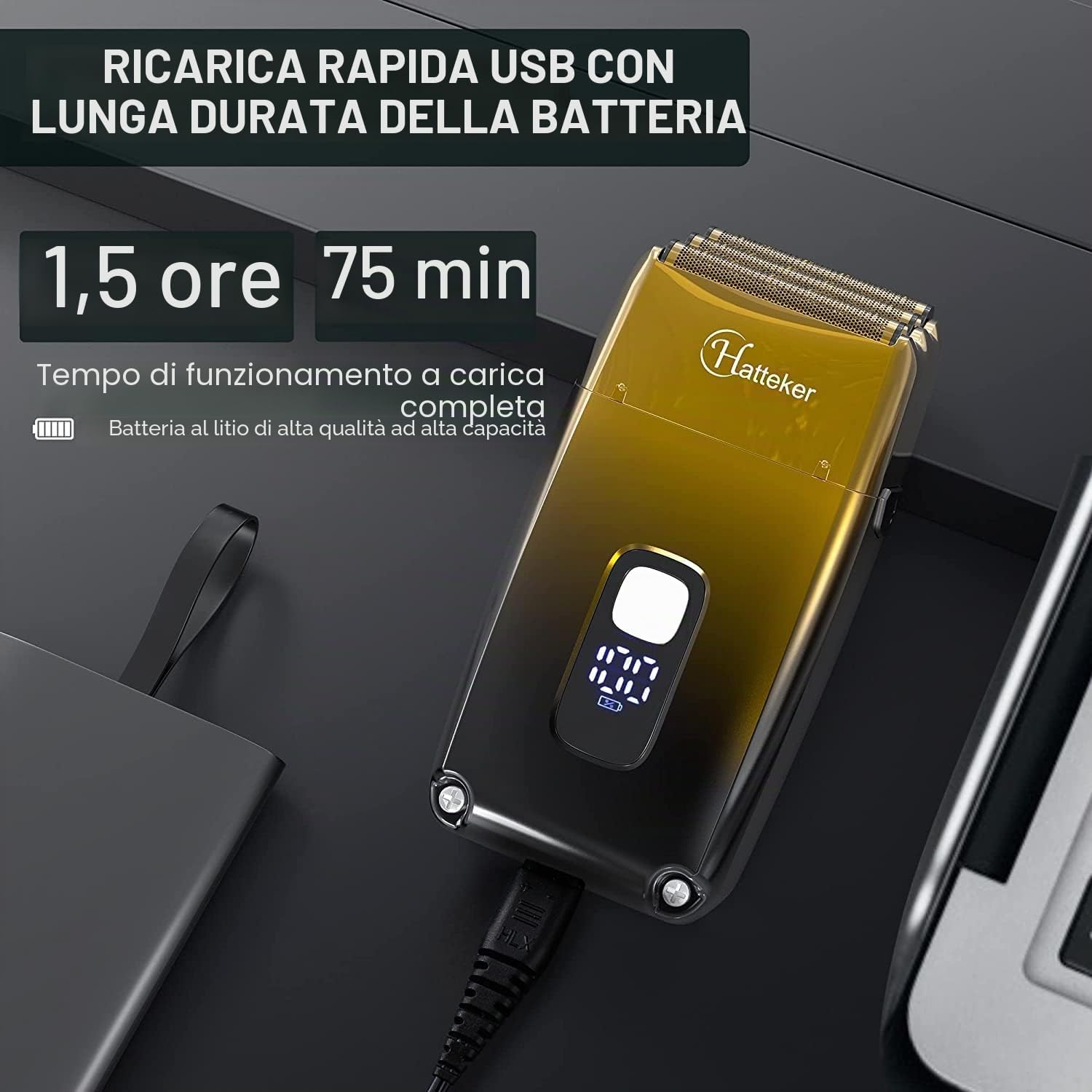 Thumbnail 6 de Hatteker Foil Shaver e Tagliacapelli 2 in 1 per Uomo – Rasoio Folio con Lama Flessibile, Trimmer e Impermeabile IPX7