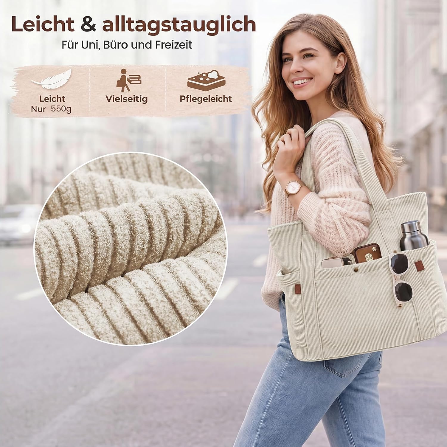 Thumbnail 4 de Captain Blues Tote Bag for Women with Zip — Large Capacity Corduroy tote with Laptop Compartment