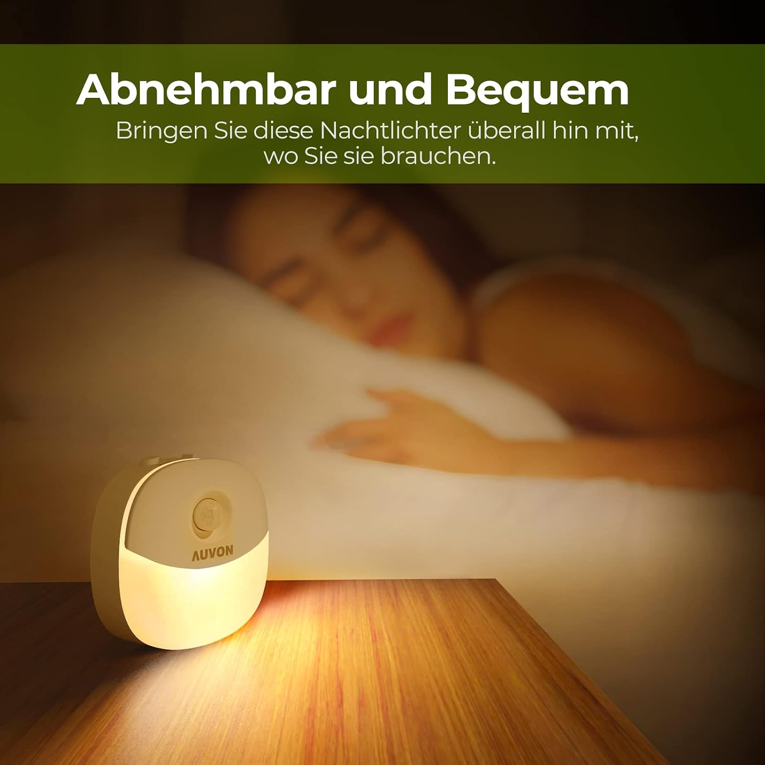 Detalle de AUVON Aufladbares Magnet-Nachtlicht, 2er-Pack – Bewegungs- und Dämmerungssensor