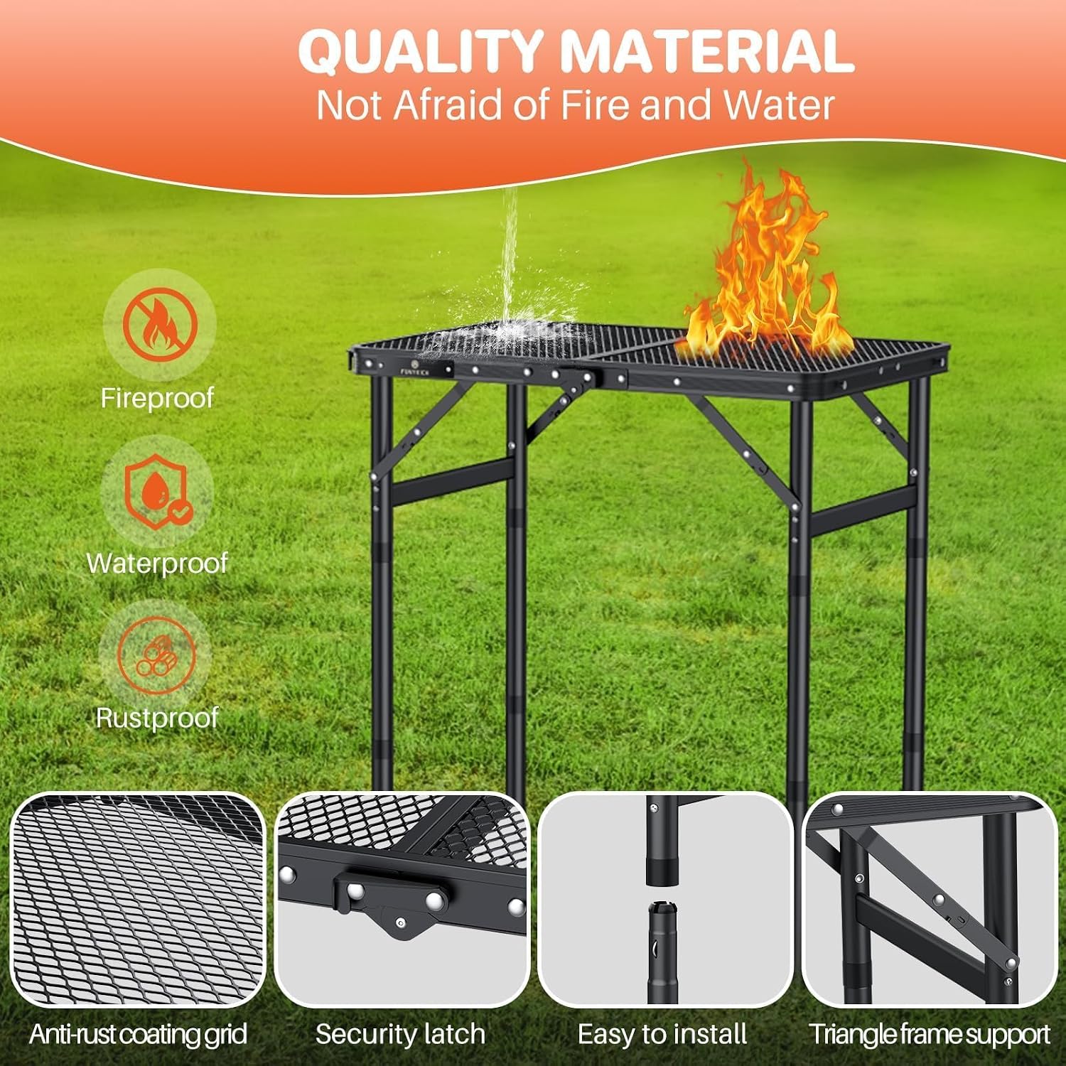 Detalle de FUNYKICH FUN021UKA Folding Grill Table, 3 Heights, 58 x 40 cm, Black