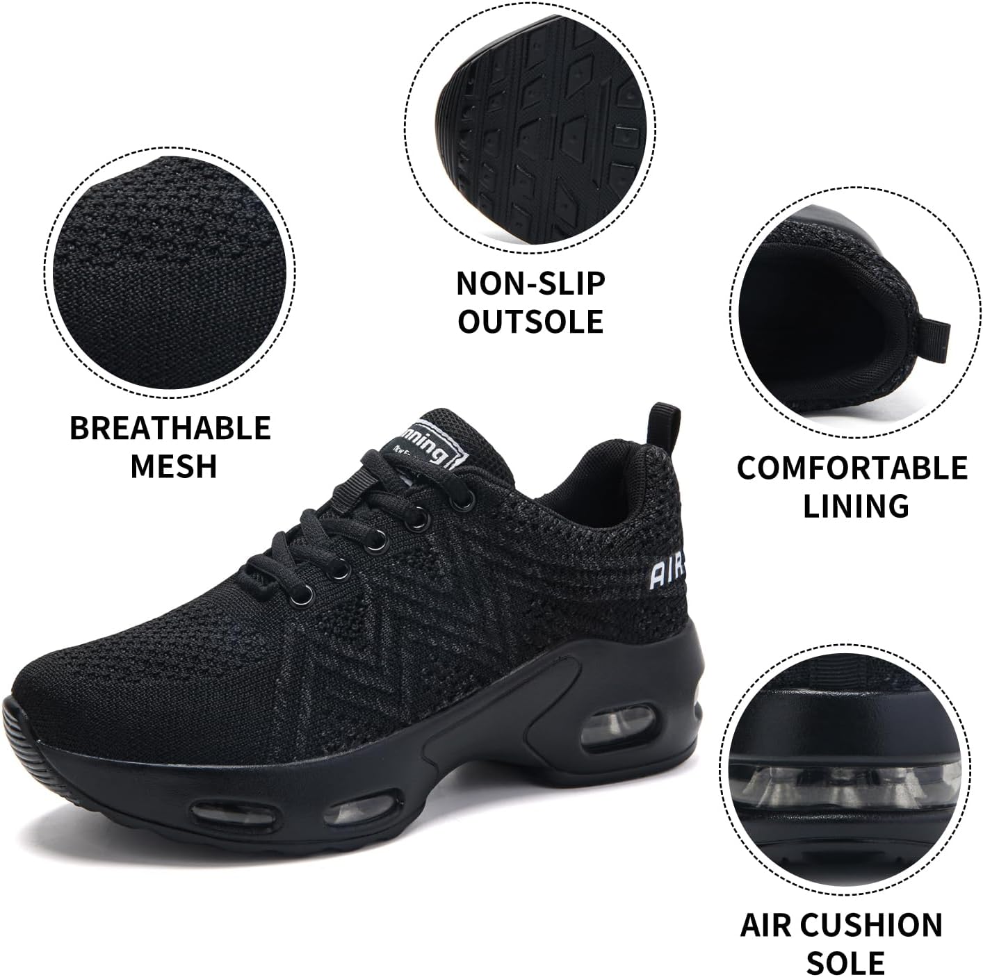Detalle de Mjxwem Women Trainers: Air Cushion Running Shoes with Arch Support & Memory Foam Comfort