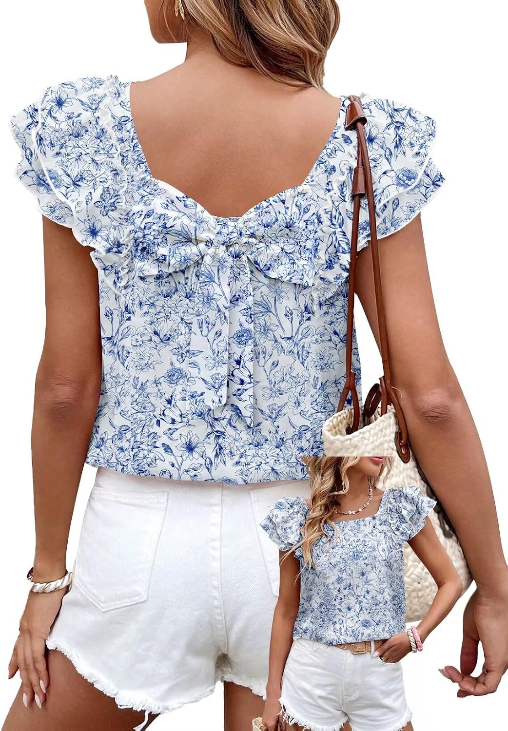 Detalle de Falechay Blusas with Round Neck, Ruffles, and Bow Tie – Lightweight Babydoll Tunic for Women