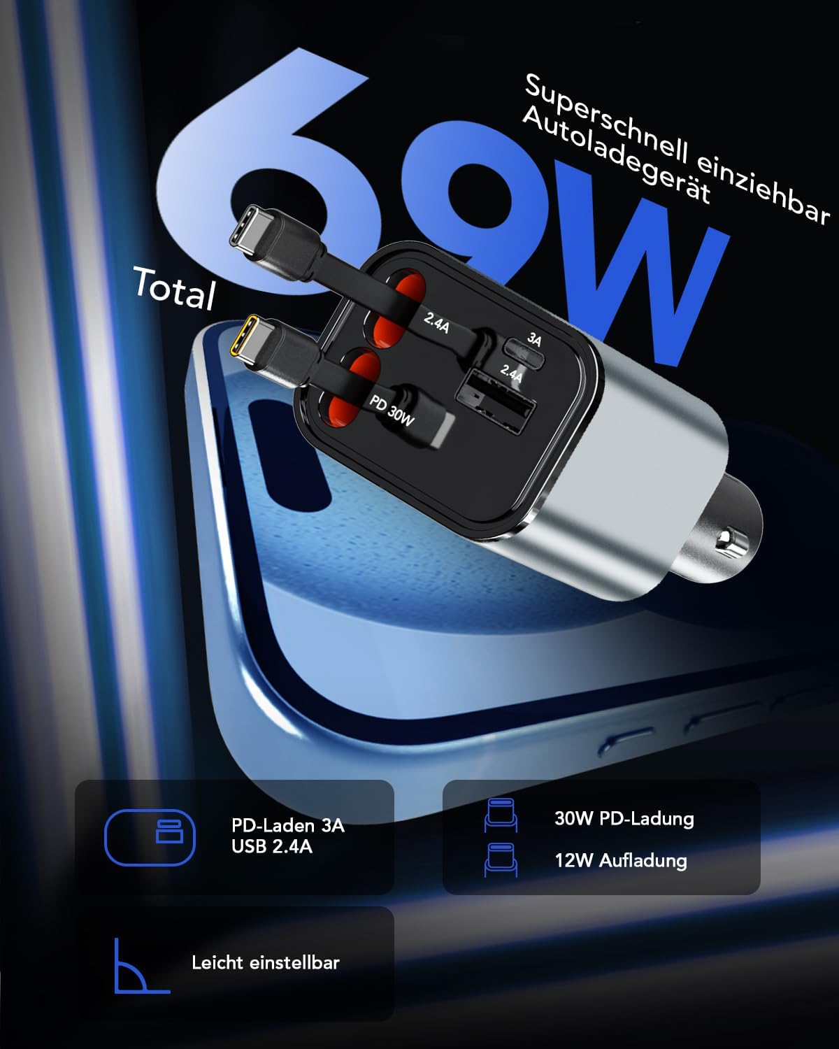 Detalle de Aimtel Aimtel 4 in 1 69 W USB-C Auto-Ladegerät