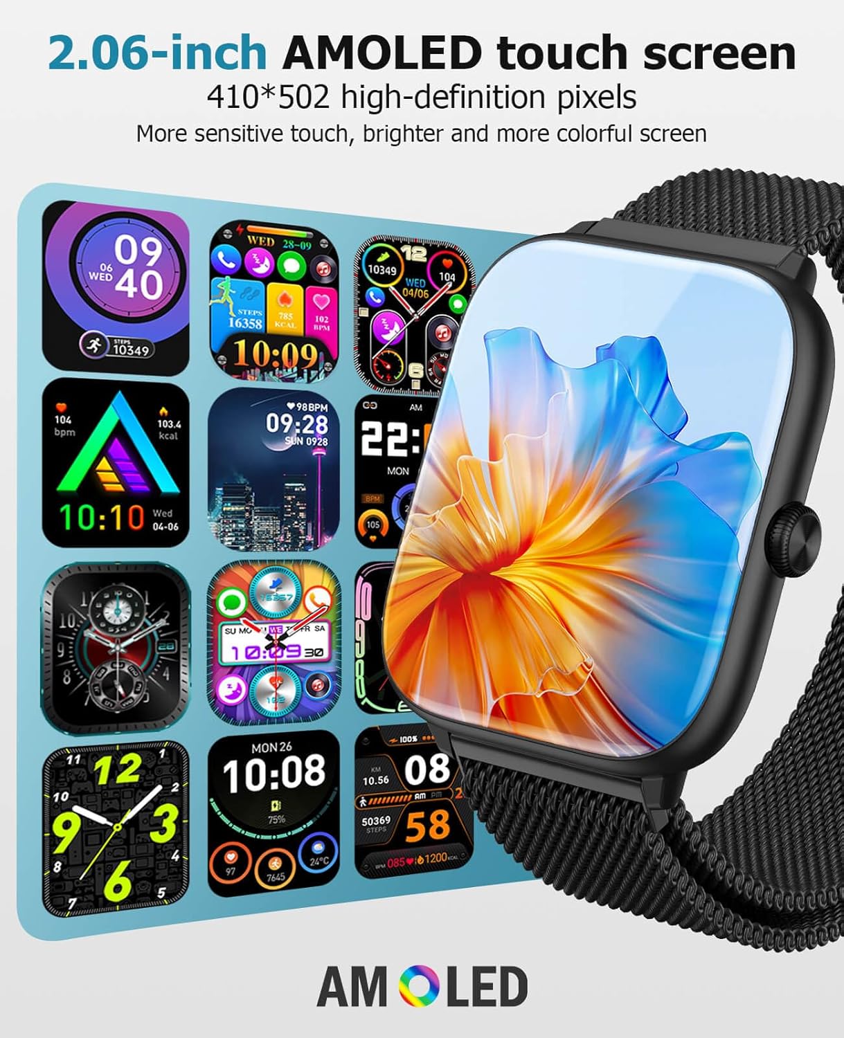 Thumbnail 2 de Smart Watch for Men with Blood Pressure Monitor — 2.06" AMOLED, 118 Sports Modes, IP68 Waterproof