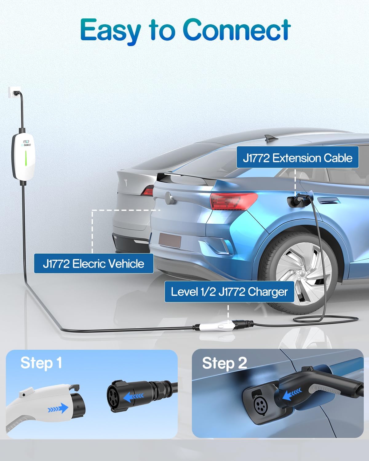 Detalle de Seguma 40 ft J1772 EV Charger Extension Cable (40Amp) — Level 1/Level 2, IP66, with Bag