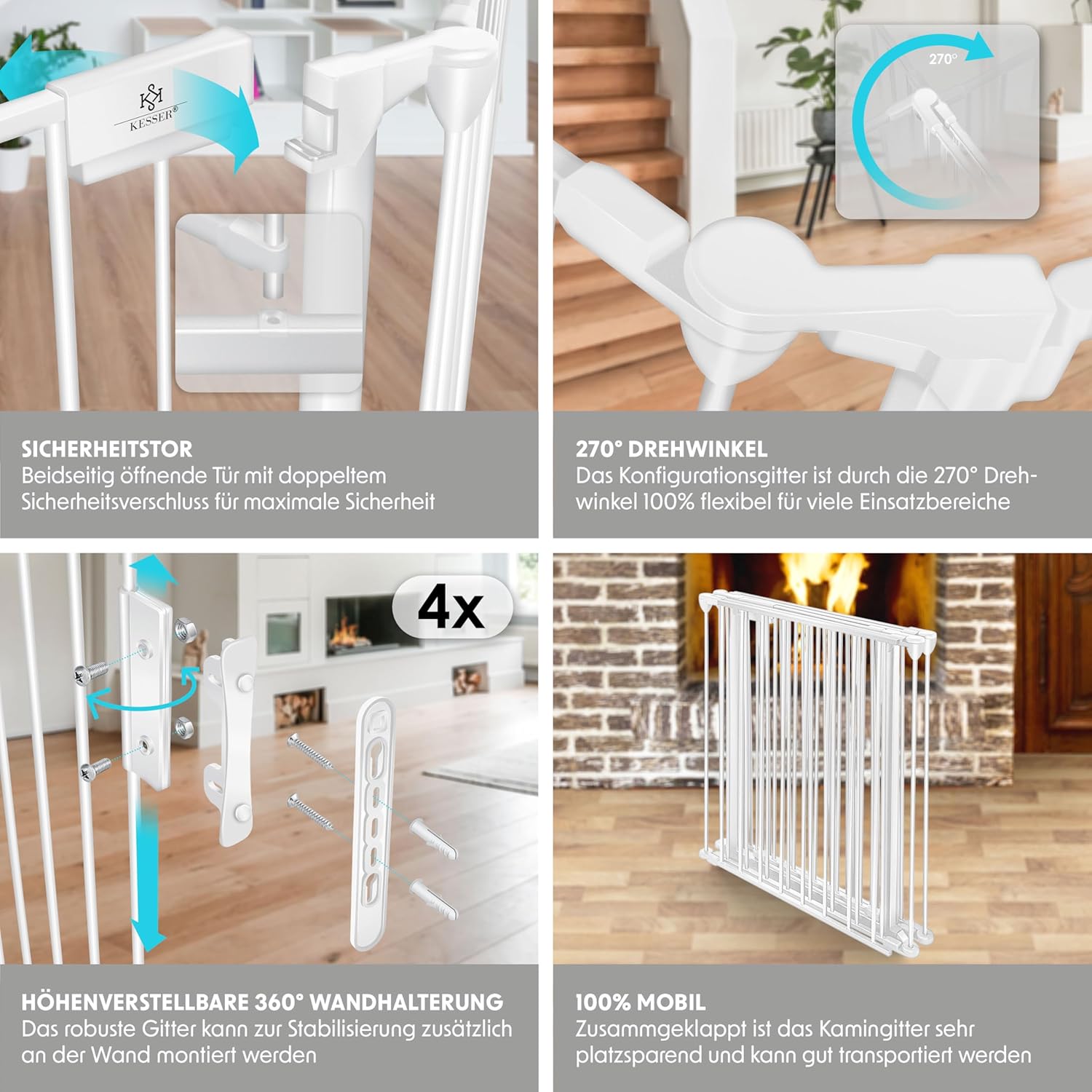 Thumbnail 3 de KESSER Kaminschutzgitter mit Tür 305 cm – stabiles Metallgitterset (5 Teile) mit Tür, Weiß