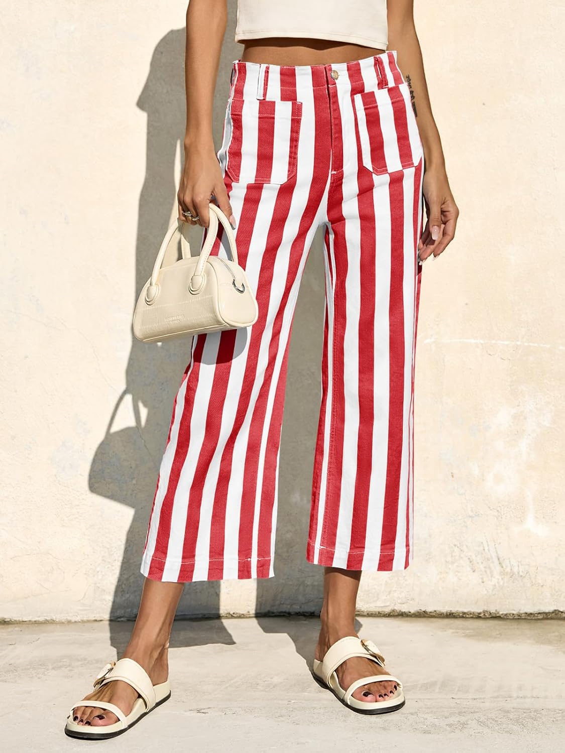 Thumbnail 4 de Tankaneo Women's Cropped Striped Jeans: High-Waisted, Stretchy Denim with Pockets