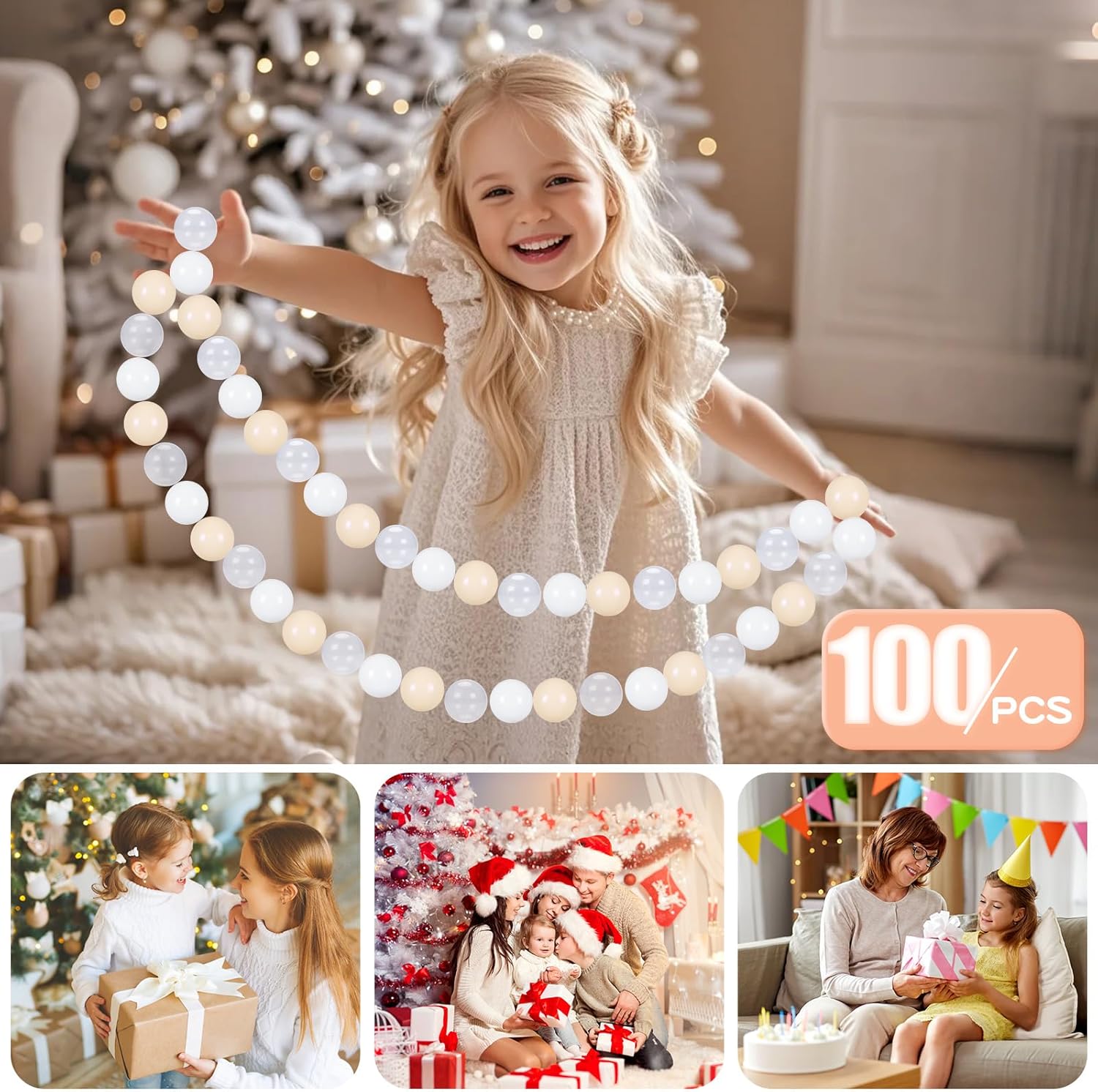 Thumbnail 2 de GOGOSO 100 Phthalate-Free & BPA-Free Plastic Ball Pit Balls (2.17 in) — White, Beige & Transparent