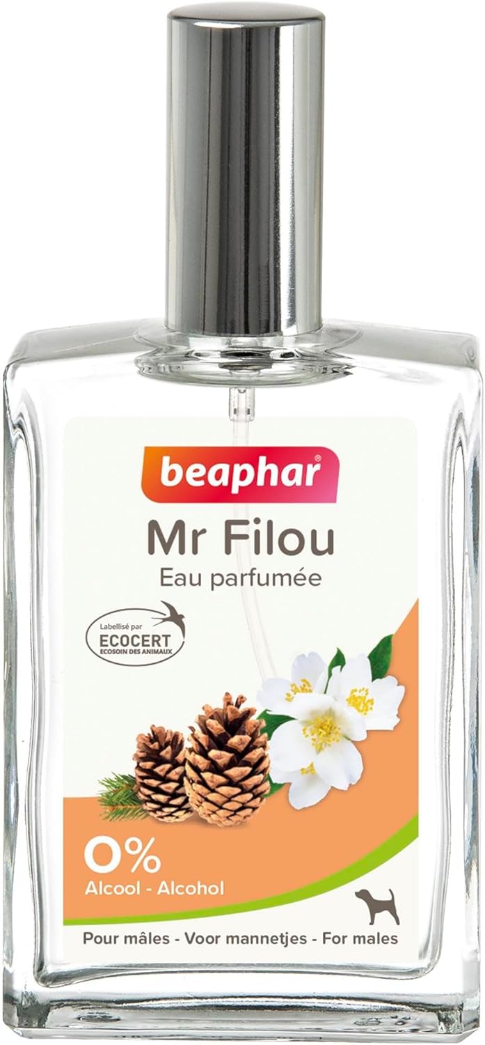 Detalle de BEAPHAR Mr FILOU Eau Parfumée labellisée ECOCERT pour Chien Mâle – 50 ml, sans alcool, 98% d’ingrédients naturels