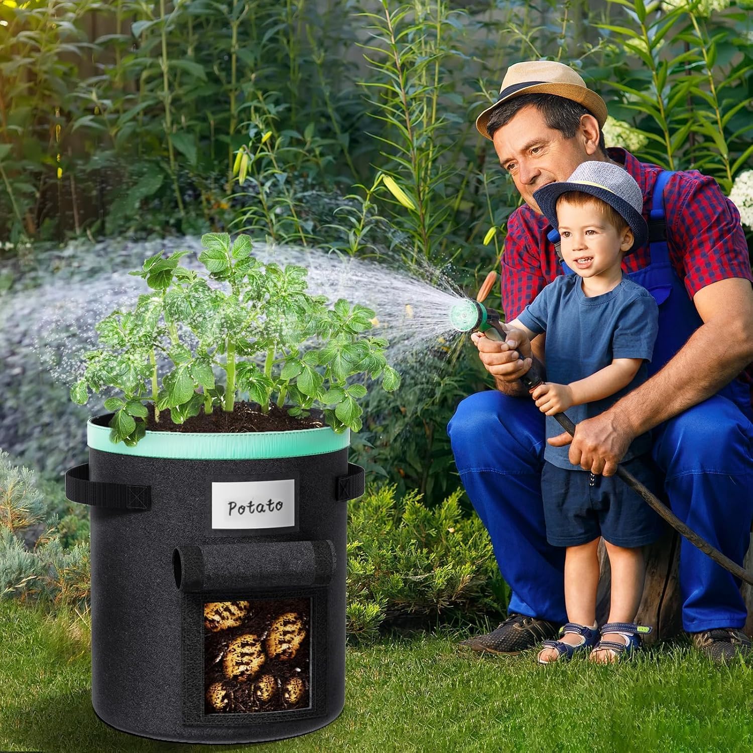 Thumbnail 5 de Paerduo Kartoffel Pflanzsack 38 Liter (3er-Set) mit Griffen und Sichtfenster – Filz-Pflanztaschen in Schwarz