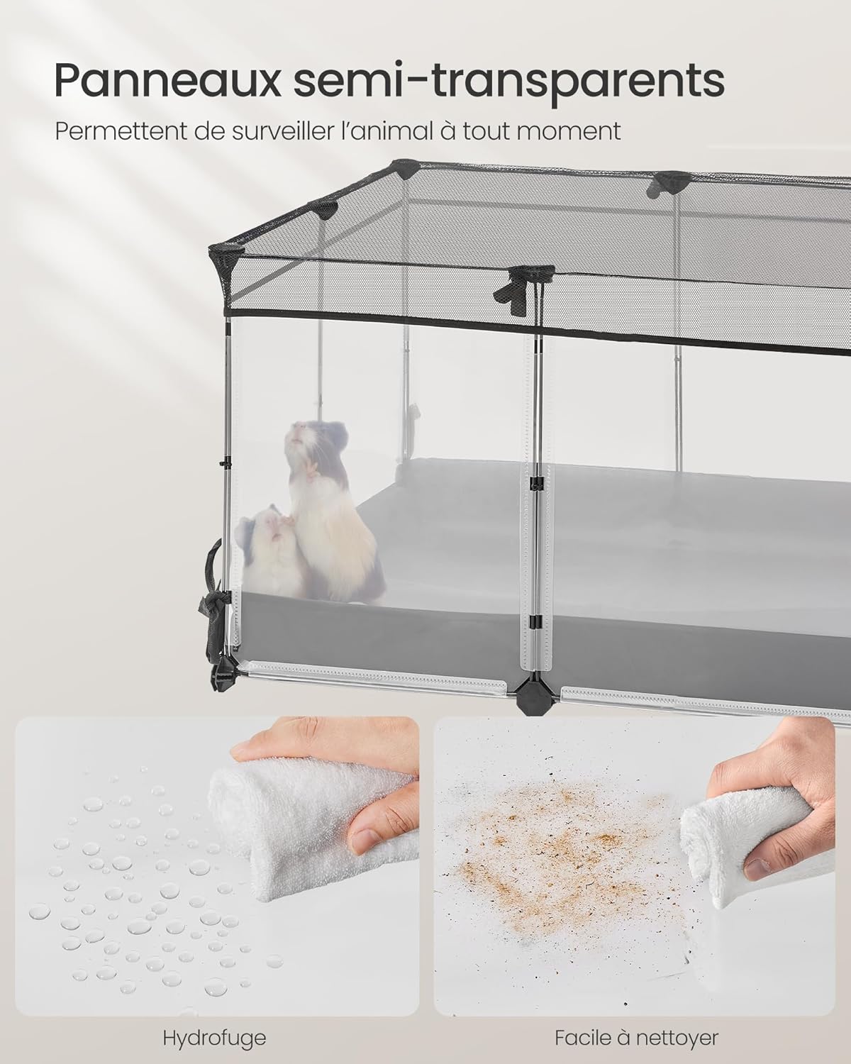 Detalle 2 de SONGMICS Parc Enclos pour Petits Animaux — Enclos modulable 144 x 74 x 47 cm, Blanc Nuage LPC015W01