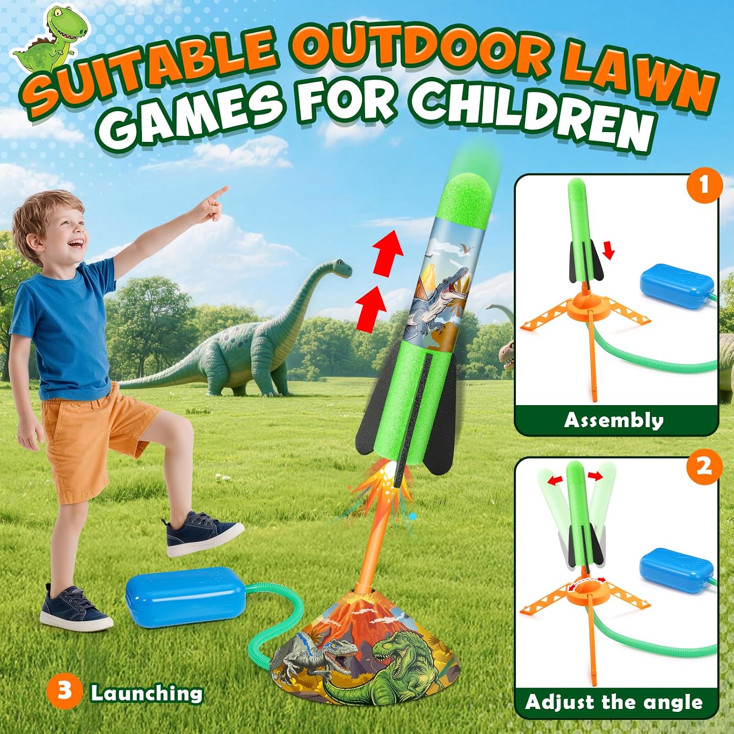 Detalle de Anginne Dinosaurier Raketen-Spielzeug – 8‑teiliges Schaumstoff-Launch-Set für draußen ab 3 Jahren