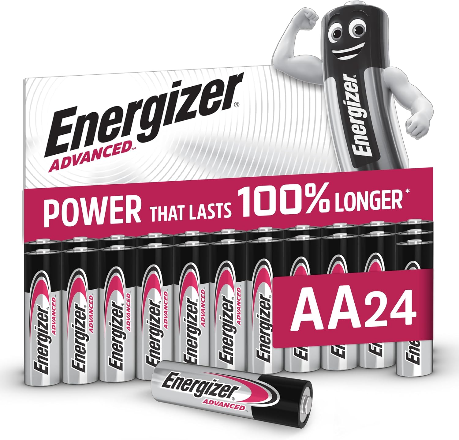 Detalle de Energizer Advanced AA Alkaline Batteries, 24 Pack, 1.5V, 10-Year Shelf Life