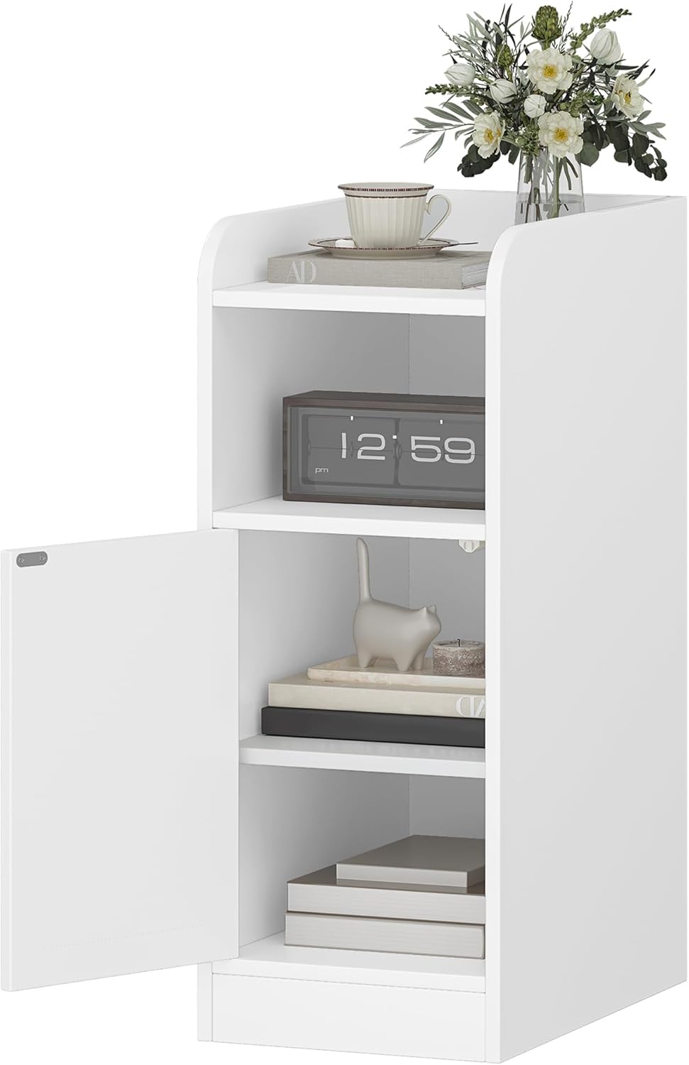 Detalle de Hzuaneri Table de Chevet étroite avec porte d'armoire – blanc (NS00303X)
