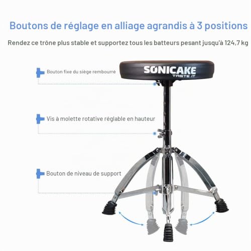 Thumbnail 4 de SONICAKE Tabouret de Batterie Réglable en Hauteur Pliable Noir