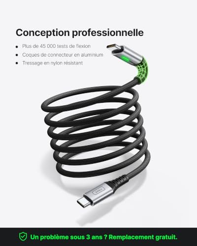 Detalle de INIU 240W Câble USB-C vers USB-C 2m (2-pack) PD3.0 – Charge rapide et fiable
