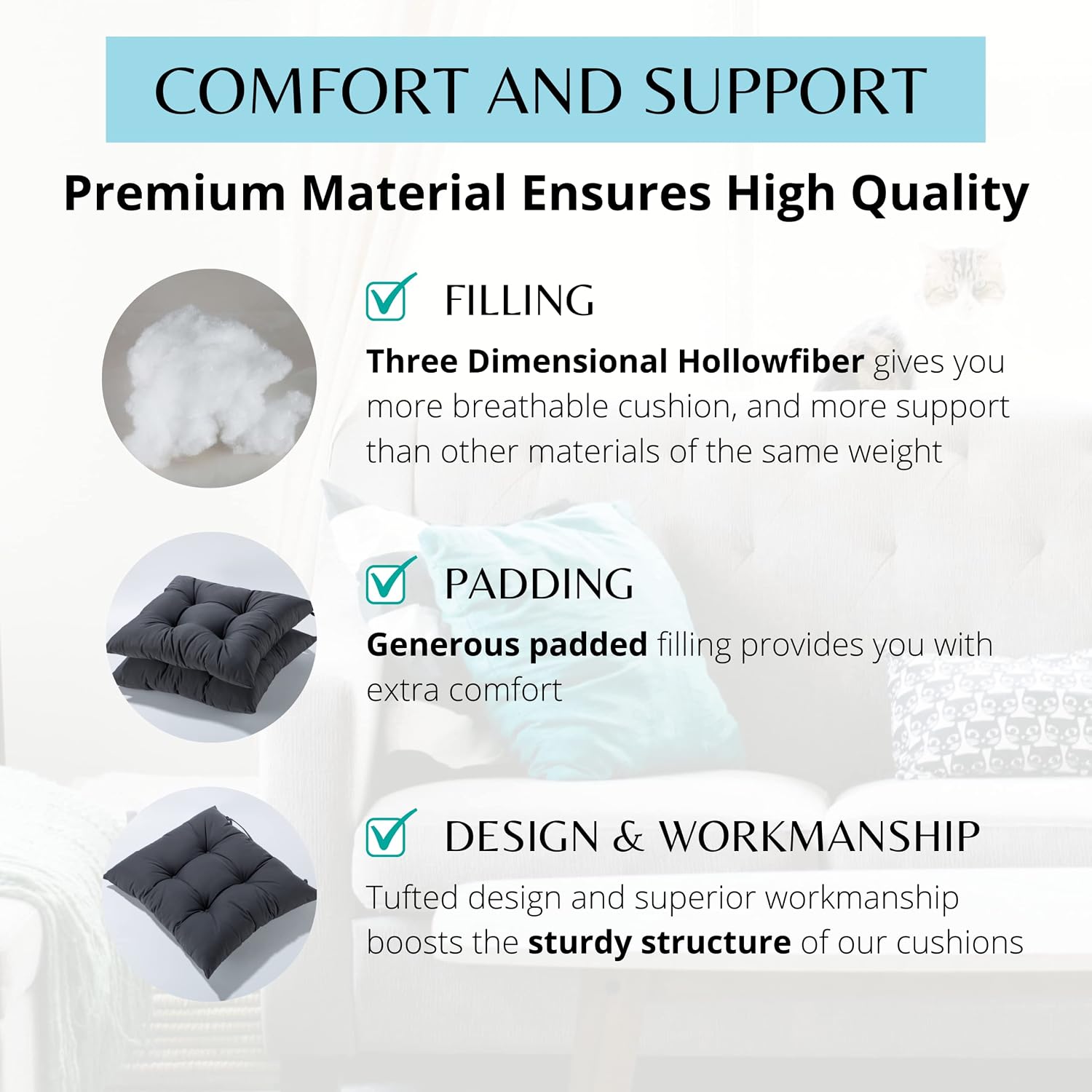 Detalle de HAMO Garden Chair Cushions (Set of 4) Outdoor Seat Pads, 45x50 cm, Graphite