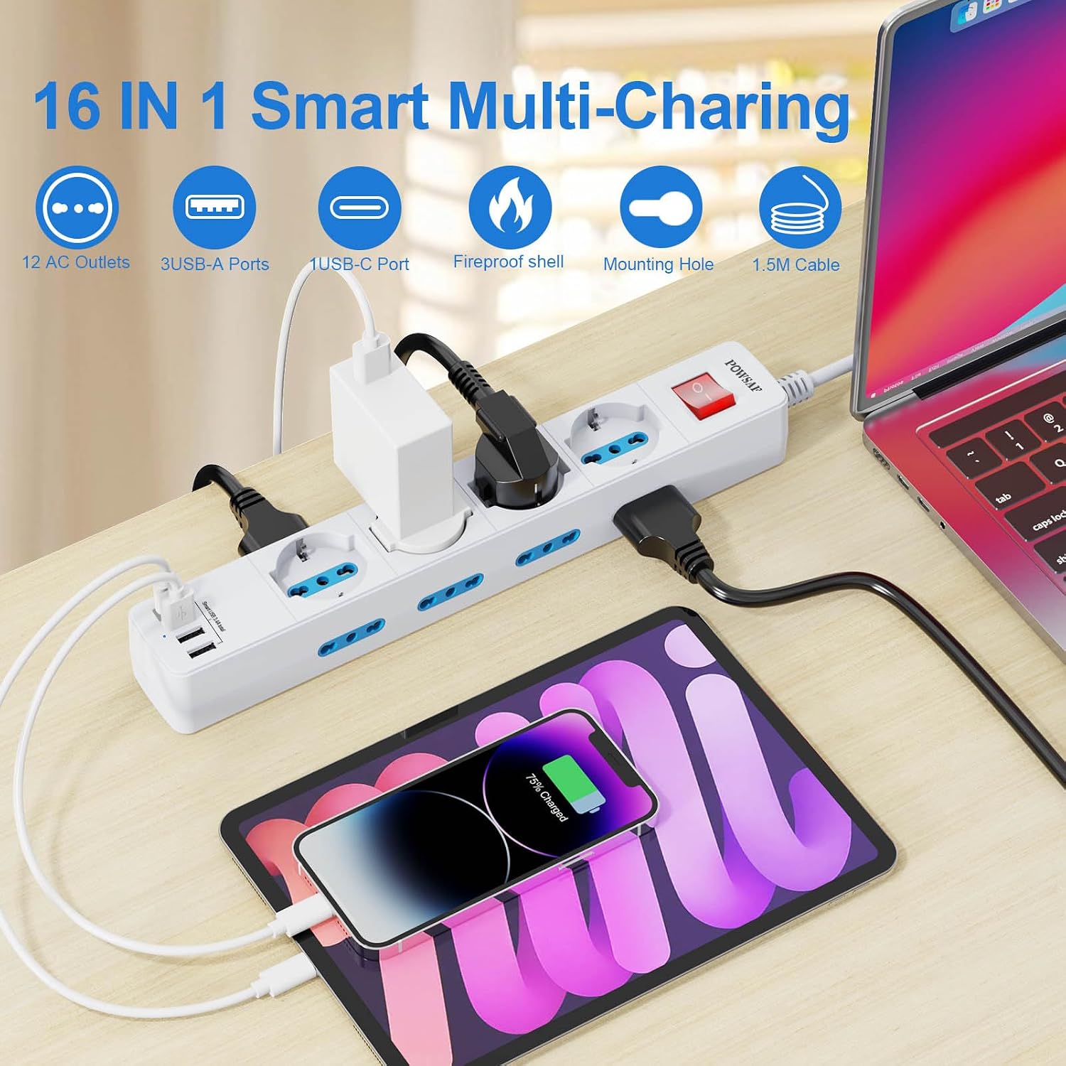 Thumbnail 6 de POWSAF Presa Multipla 12 Prese con USB