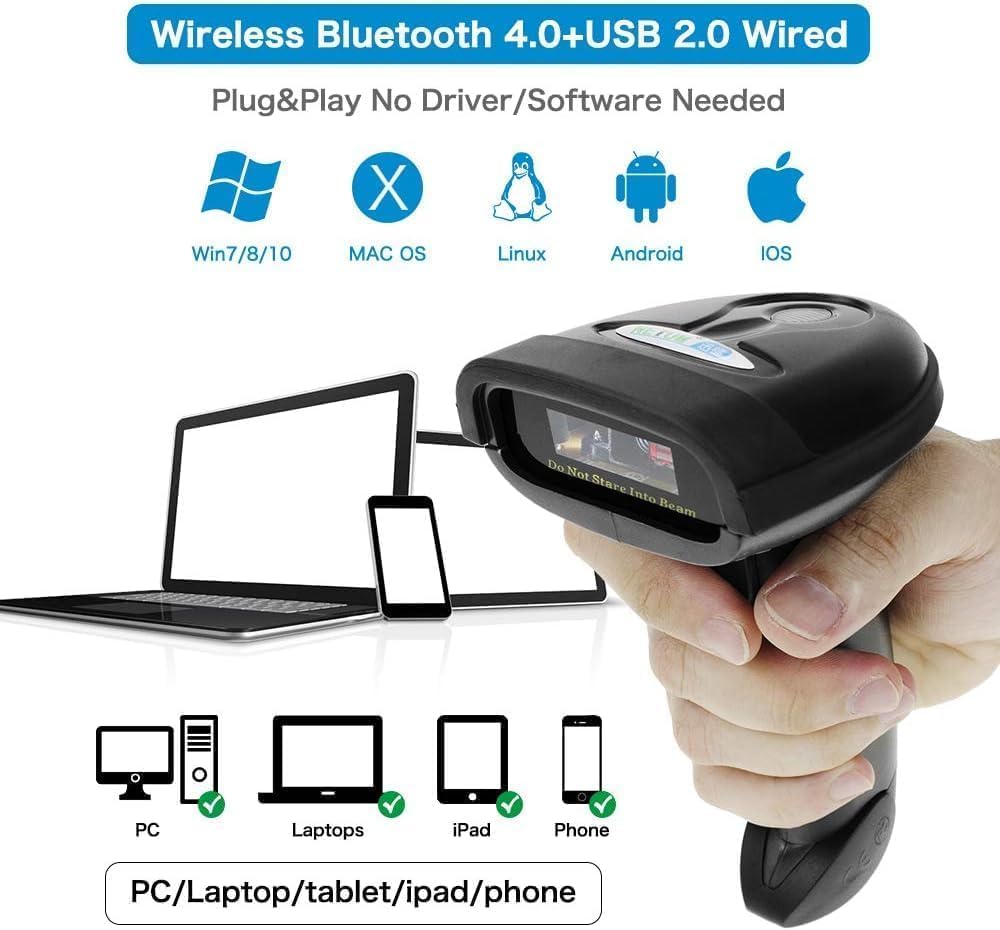 Thumbnail 2 de NETUM NT-1228BC Bluetooth CCD Barcode Scanner 1D für iOS, Android & Windows (kabel-/kabellos, USB)