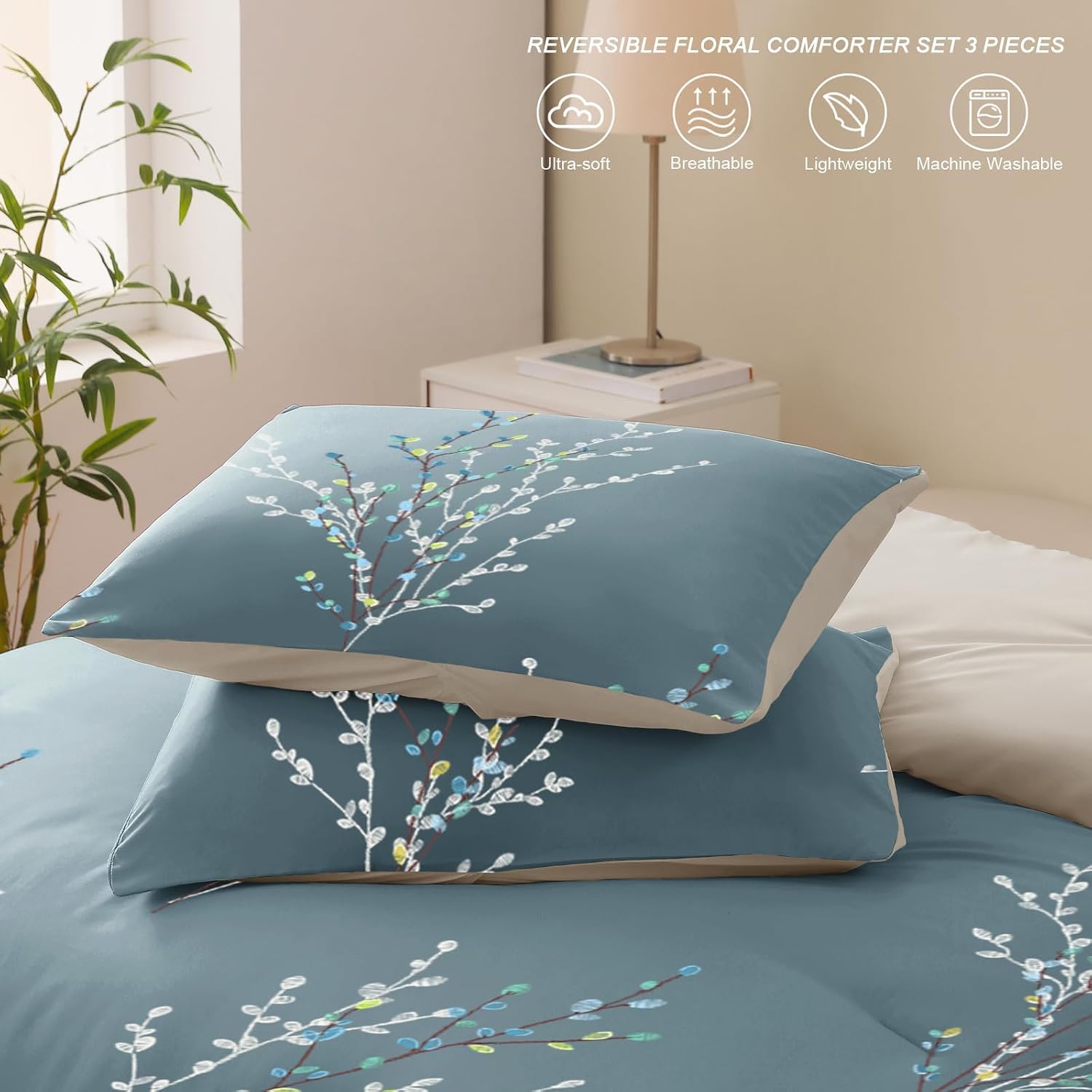 Thumbnail 4 de Exclusivo Mezcla Coverless Duvet Set in King Size - 7.5 Tog, Reversible with Flower Pattern (Blue)