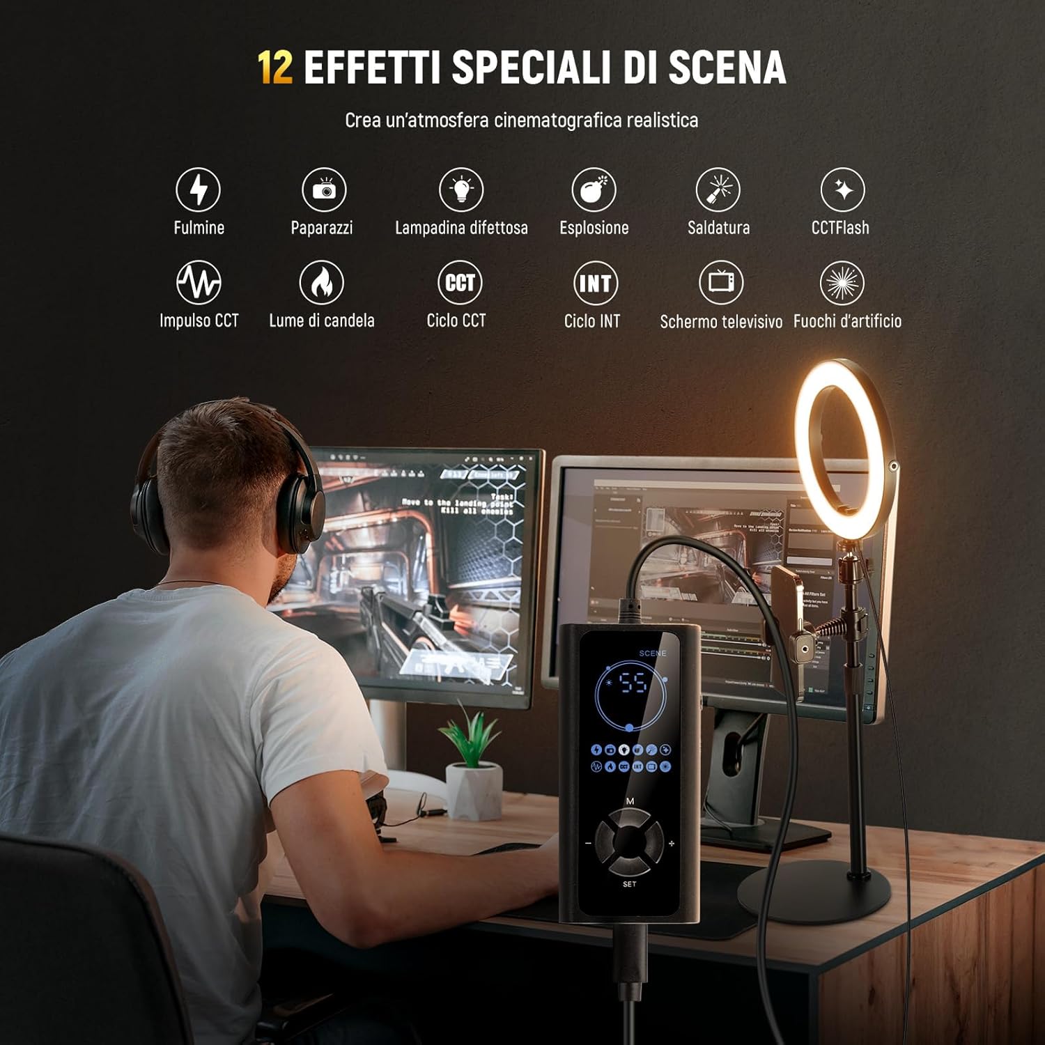 Thumbnail 3 de NEEWER RH8B ring light da tavolo 8” 18W con CCT dimmerabile, 12 effetti e supporto 360°