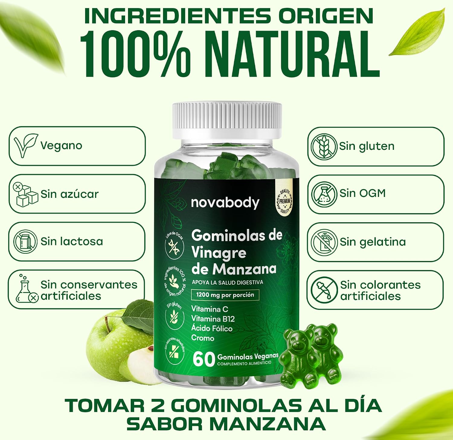 Detalle 2 de Gominolas de Vinagre de Manzana 1200 mg — Novabody (60 gummies)