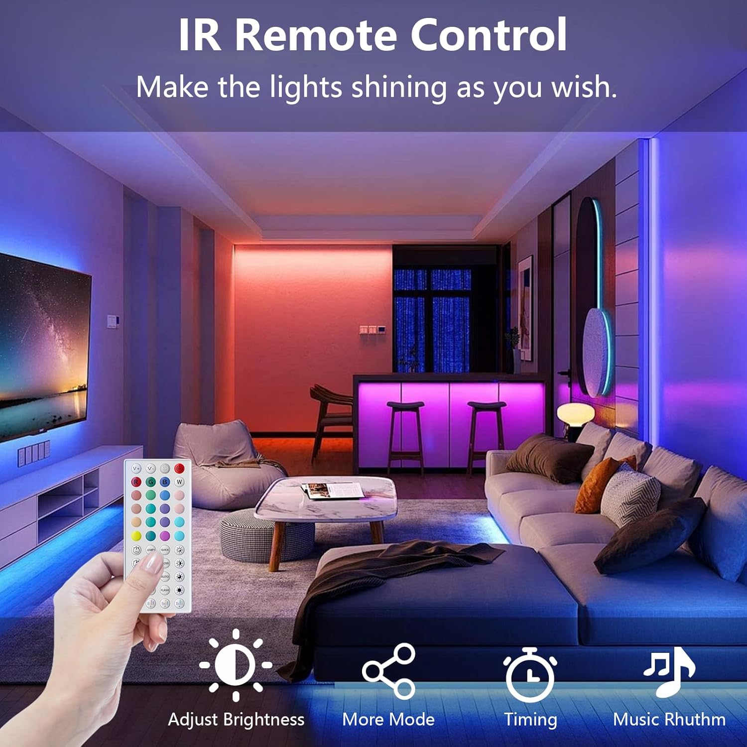 Thumbnail 3 de SINWE 30M LED Strip Lights with Music Sync, 44-Key Remote and App Control