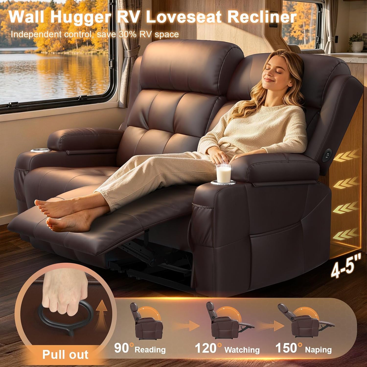 Detalle de Tiooii RV Reclining Loveseat in PU Leather