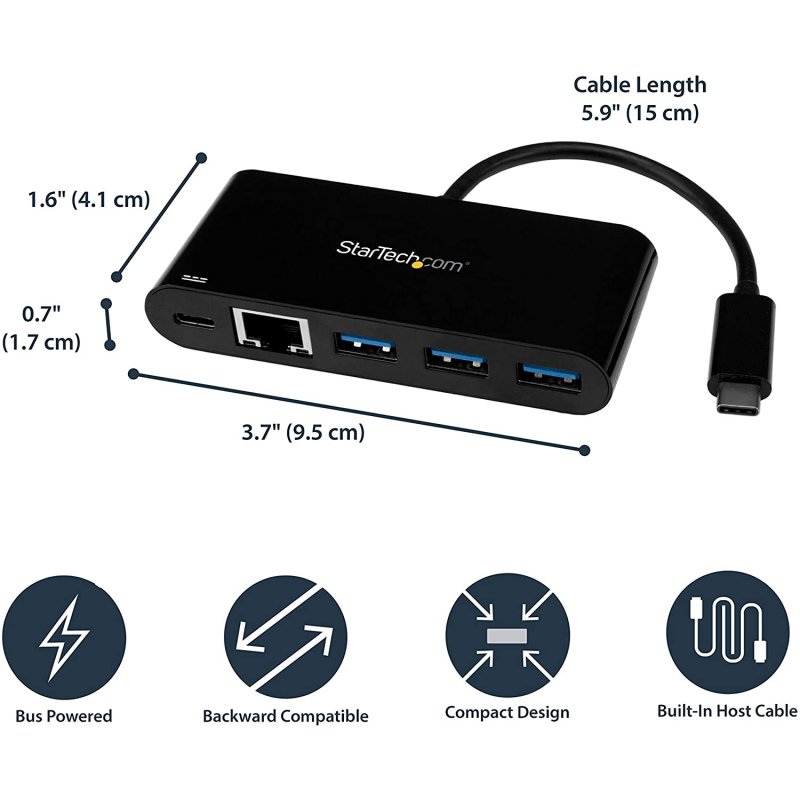 Thumbnail 2 de StarTech US1GC303APD: Hub USB-C con 3× USB 3.0, Ethernet y carga integrada
