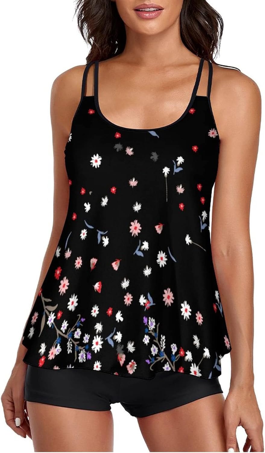 Detalle de Wihnsinop Tankini Damen Bauchweg Set – Zweiteiliger Bademode mit verstellbaren Trägern und abnehmbarem BH