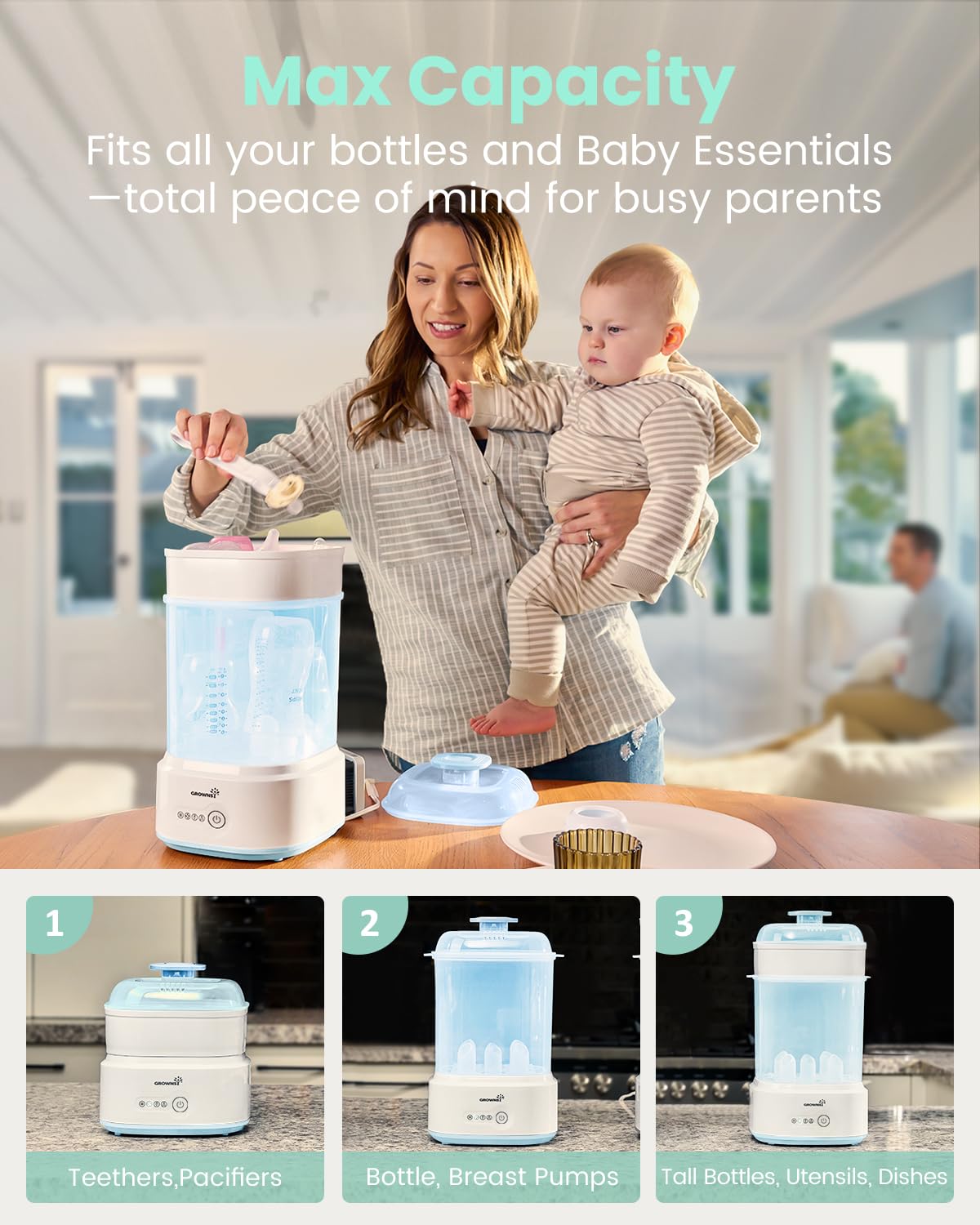 Detalle de Grownsy LS-BE916 Compact Baby Bottle Sterilizer and Dryer, Blue