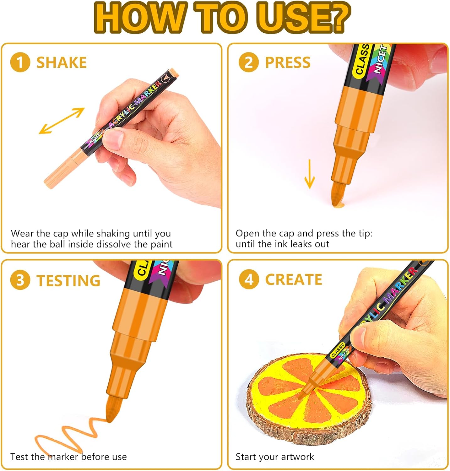 Thumbnail 6 de NICETY 136 Colours Acrylic Paint Pens Set: 0.7mm Extra Fine Tip for Rock, Glass, Ceramic and More