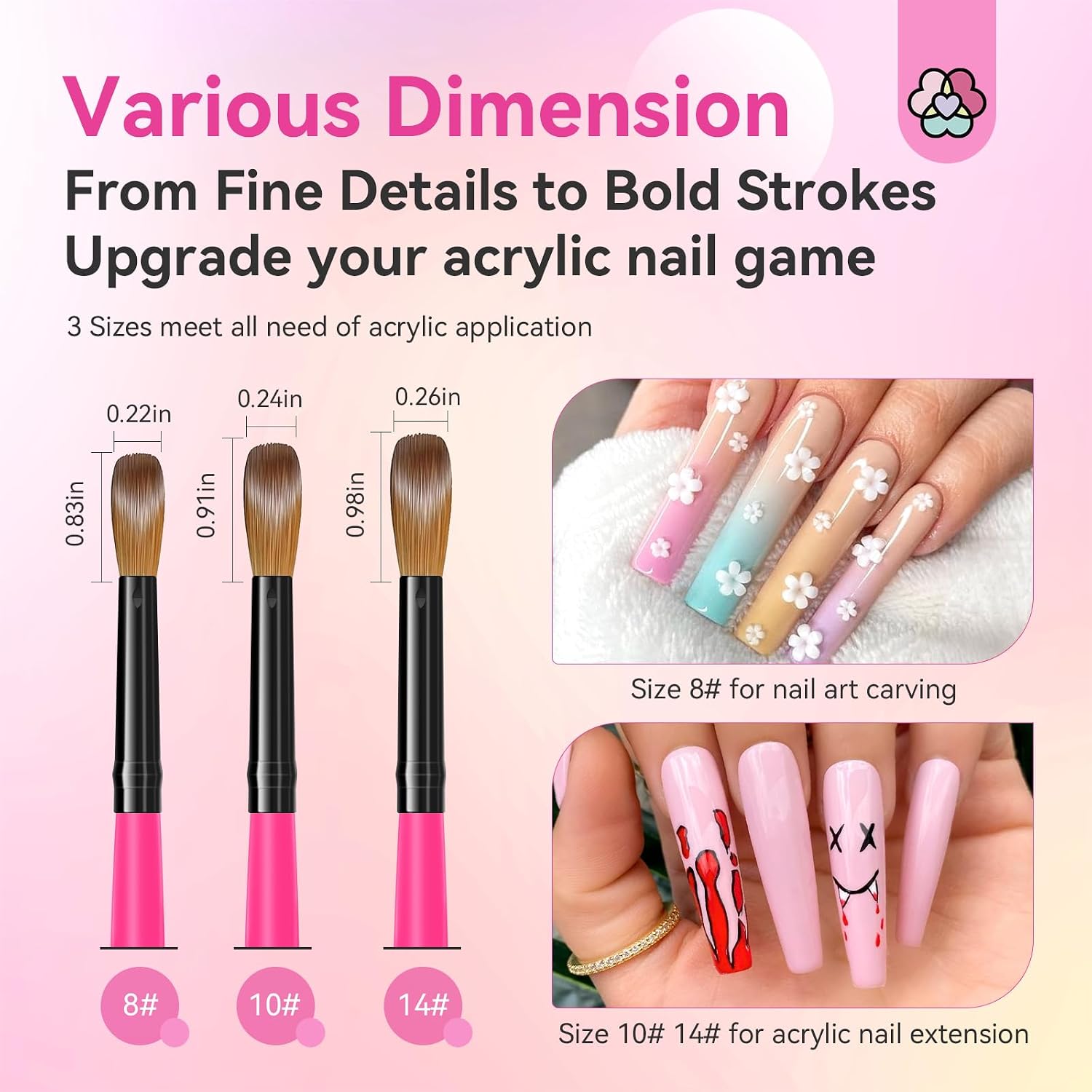 Thumbnail 6 de SAVILAND Acrylic Nail Brush Set, Sizes 8/10/14