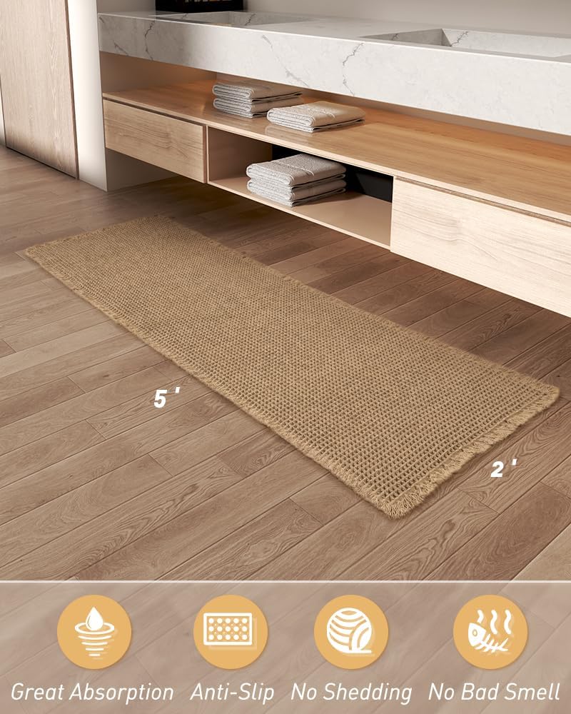 Thumbnail 5 de Upgraded Waffle Runner Rug 2'x5' Brown