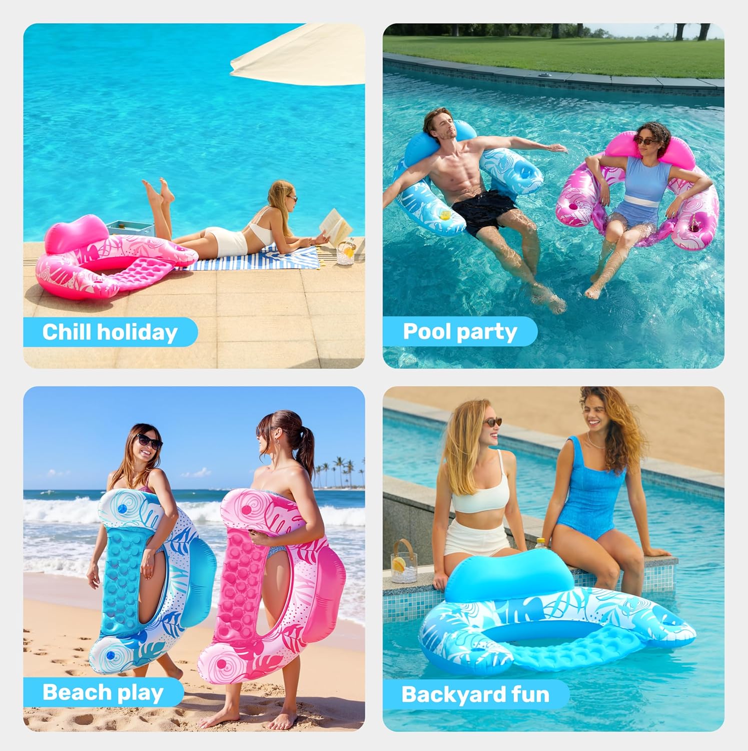 Detalle de SLOOSH Inflatable Pool Float Chairs for Adults (2-Pack) with Cup Holders, X-Large