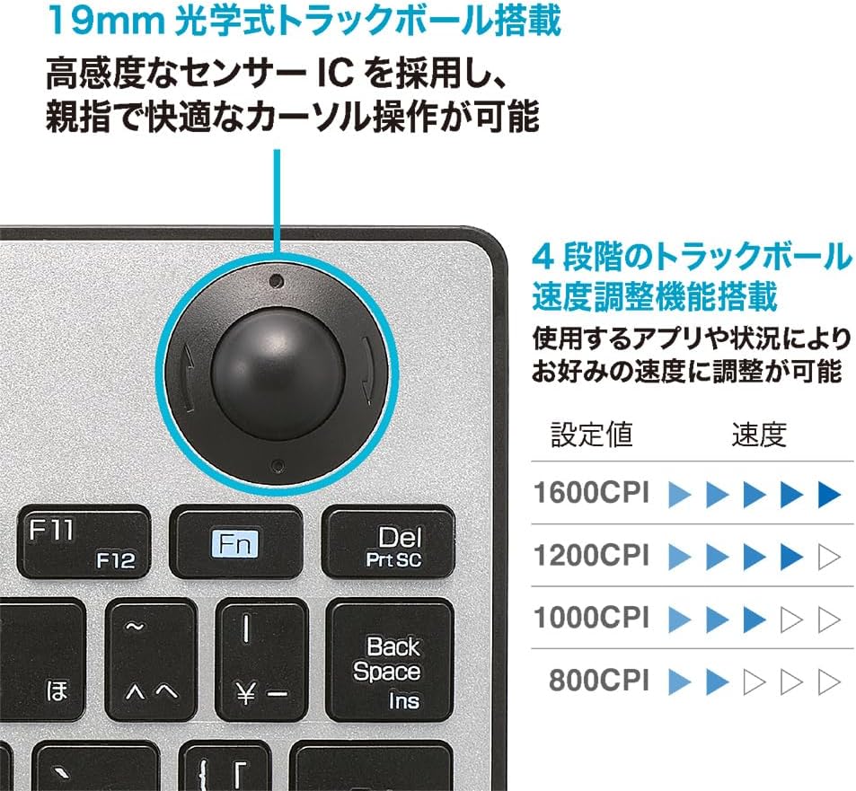 Thumbnail 2 de ナカバヤシ MCO Z0903 無線キーボード 光学式トラックボール搭載・薄型コンパクト シルバー