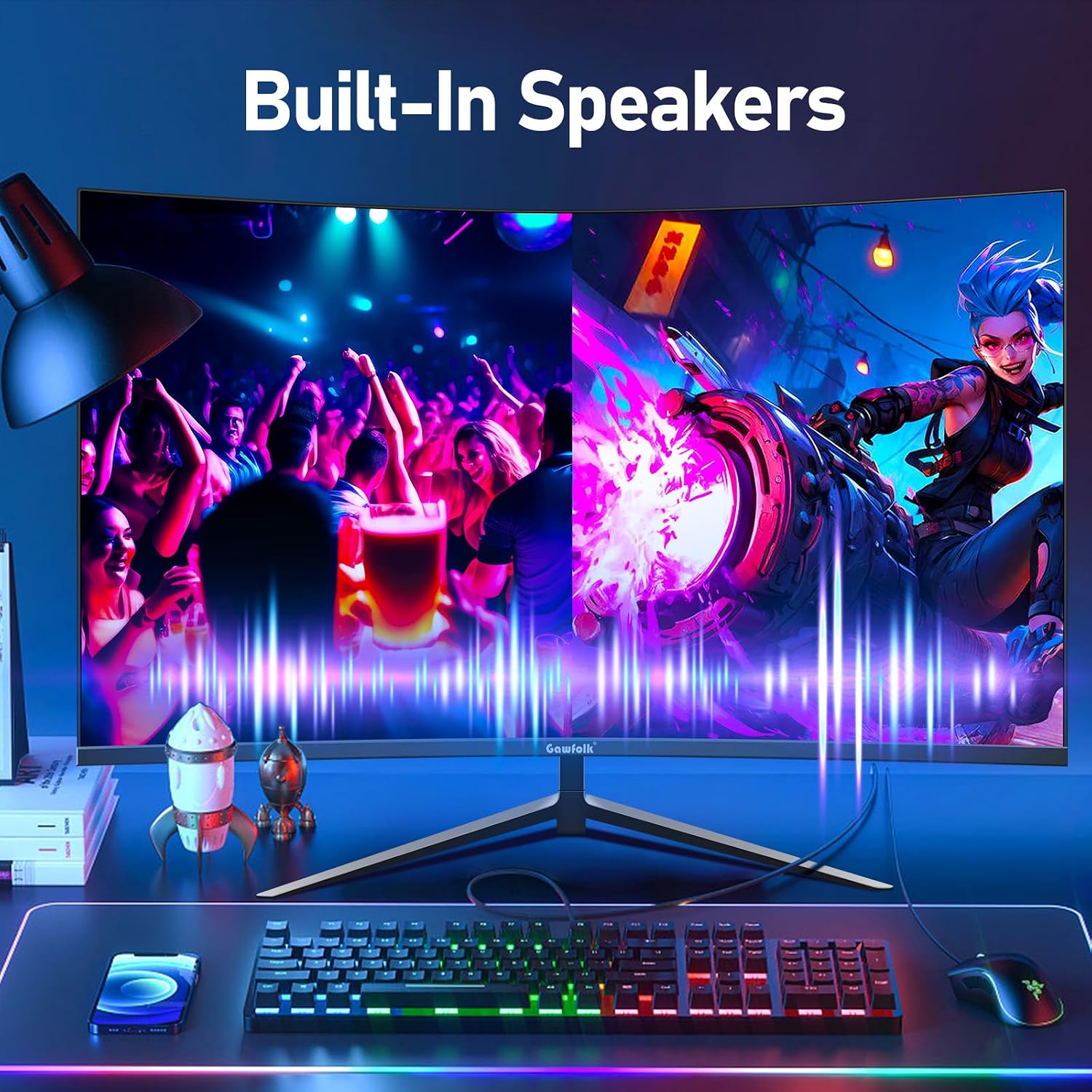 Thumbnail 1 de Gawfolk Curved Monitor 27 Zoll (1800R), 100 Hz mit Lautsprechern, 1080p, VA, HDMI & DP, VESA