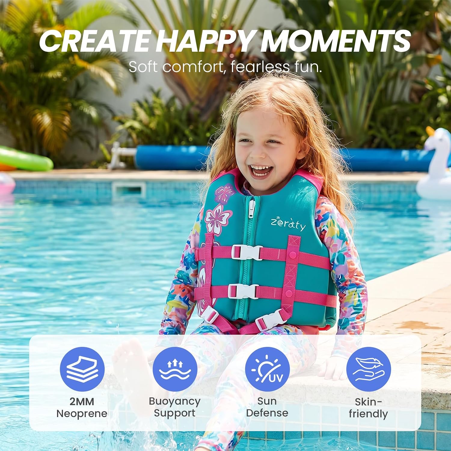 Detalle 2 de Zeraty Toddler Neoprene Swim Vest: Safe, Adjustable Float Jacket for 20–80 Lbs