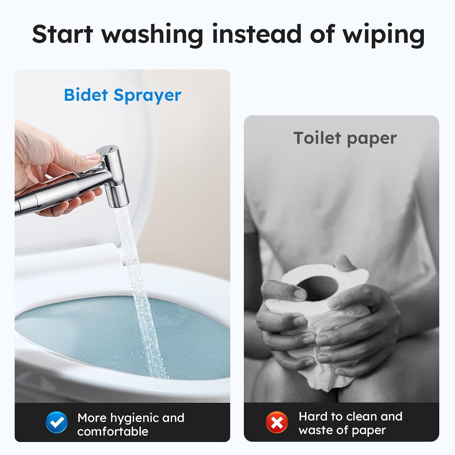 Thumbnail 1 de Arofa Handheld Bidet Sprayer, Chrome, Adjustable Pressure and Stainless Steel Hose