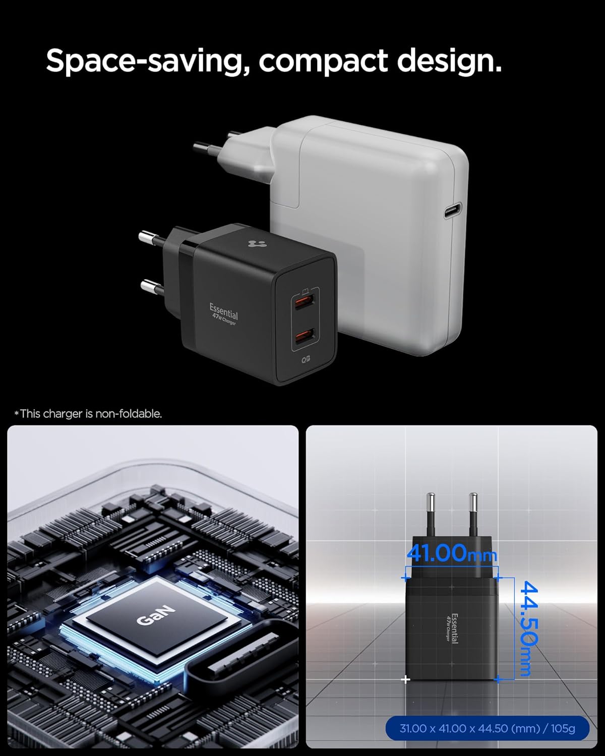 Thumbnail 3 de Spigen ArcStation Essential 47W : chargeur USB‑C compact 2 ports GaN avec PD 3.0 (noir)