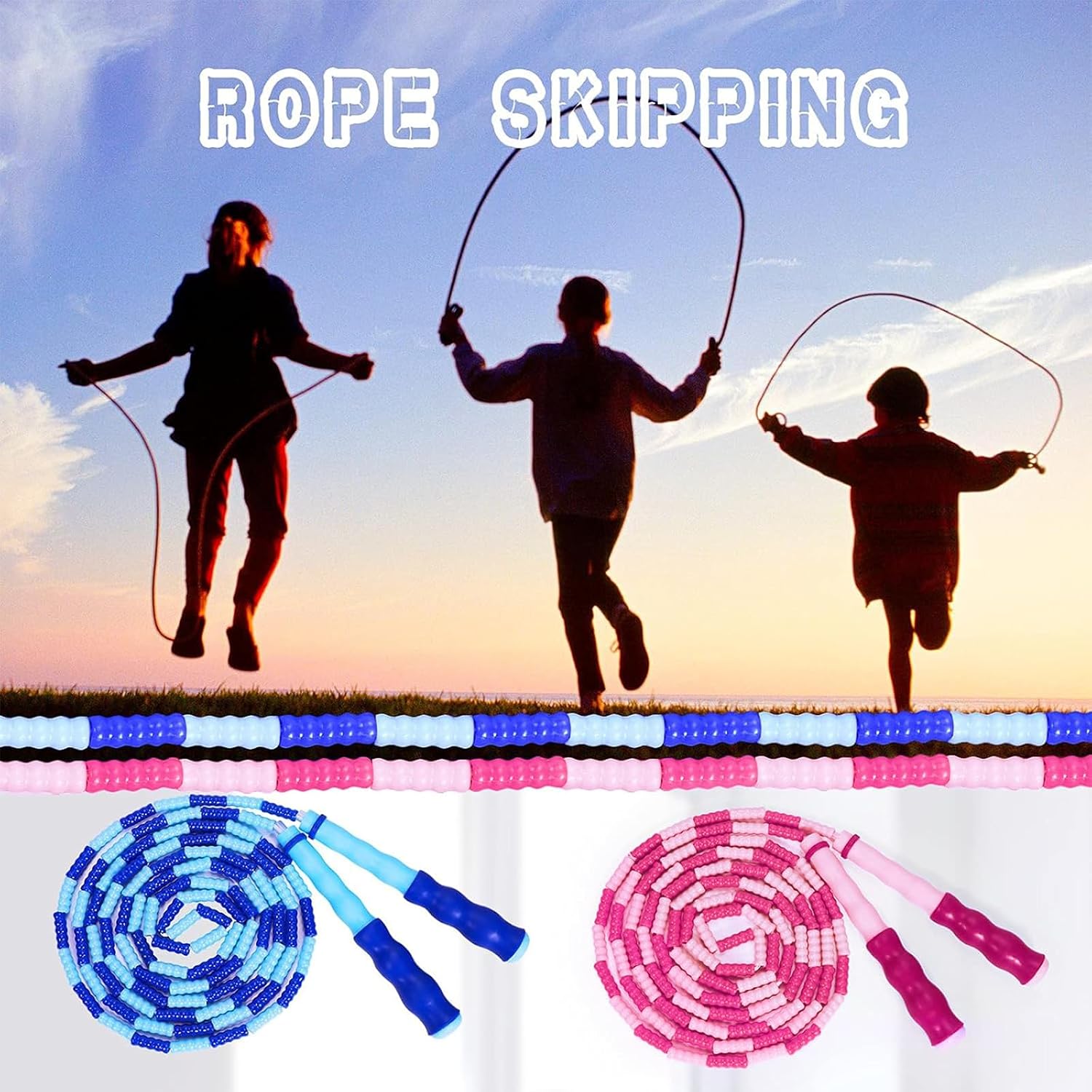 Detalle 1 de Supertrip Kids’ Jump Rope, Adjustable 106-Inch Soft Beaded 2-Pack