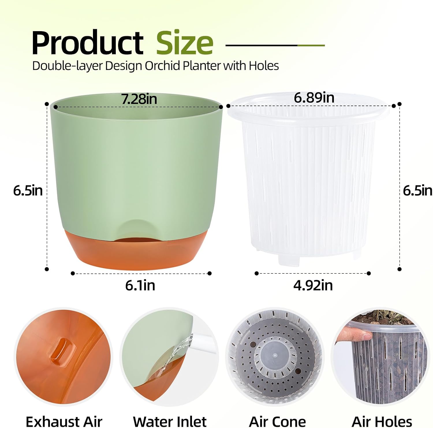 Detalle de QCQHDU 2Pack 7.2In Large Self-Watering Orchid Pots with Detachable Reservoir