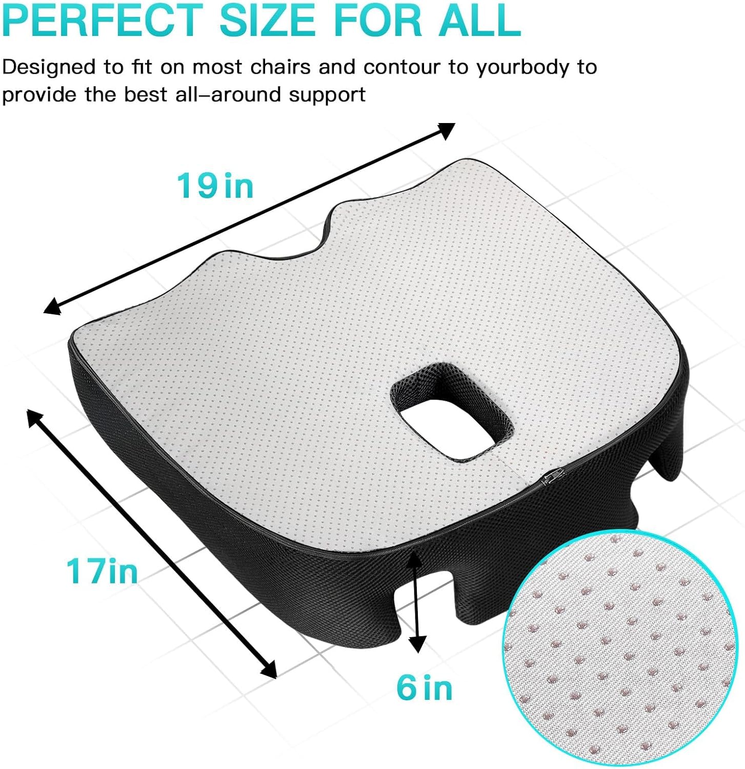 Detalle 2 de Benazcap Memory Seat Cushion for Office Chairs – Firm Coccyx Pad for Sciatica & Back Pain Relief, Black