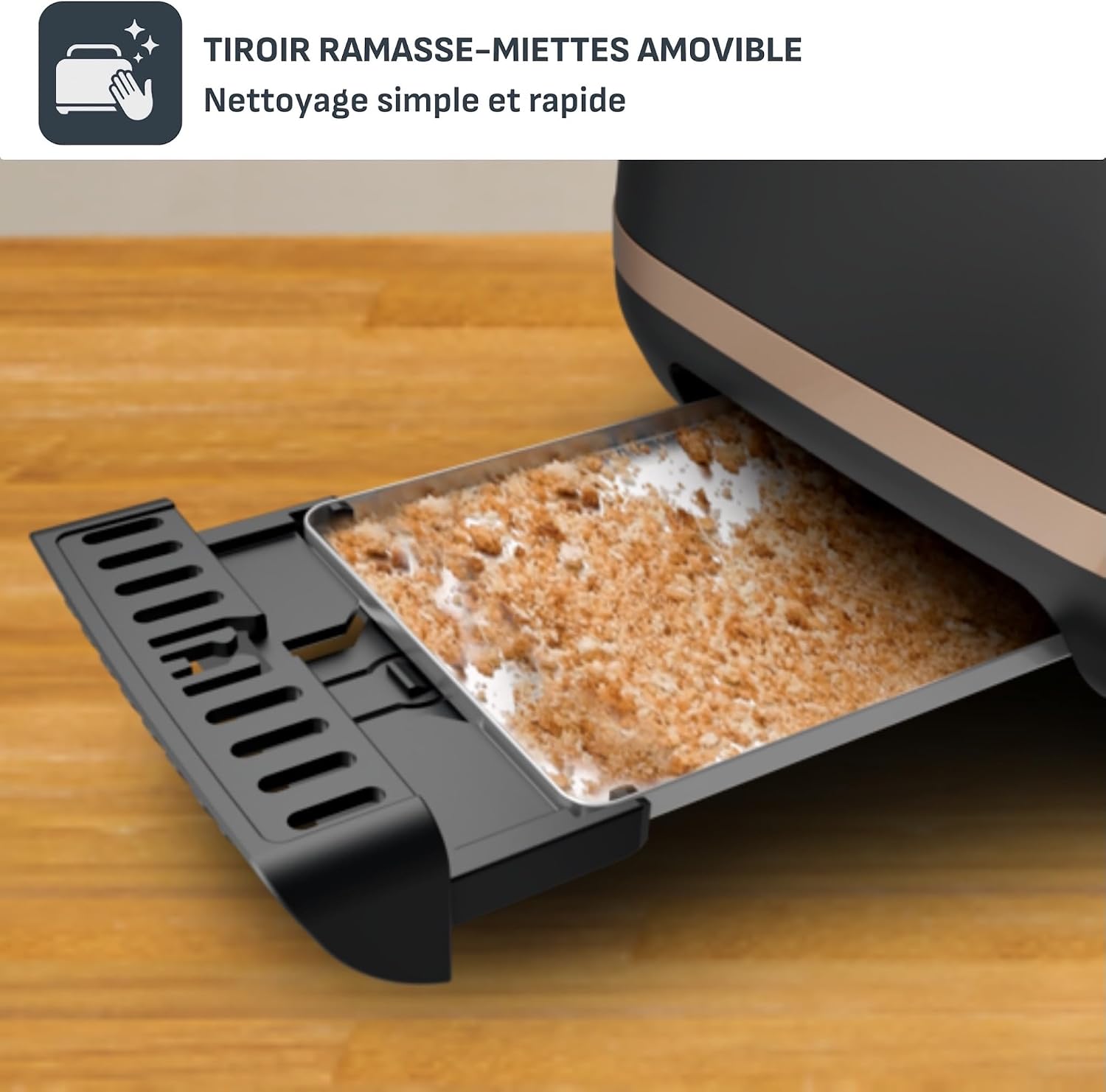 Detalle de Tefal Includeo – Grille-pain 2 fentes extra-larges avec pinces magnétiques – Noir