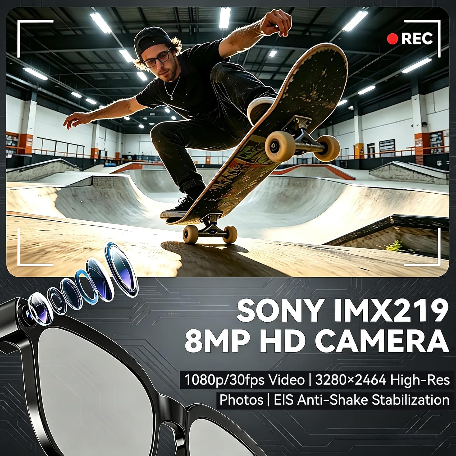 Thumbnail 1 de AI Smart Glasses with Camera, 8MP HD Capture, 1080P Video, and Real-Time Translation